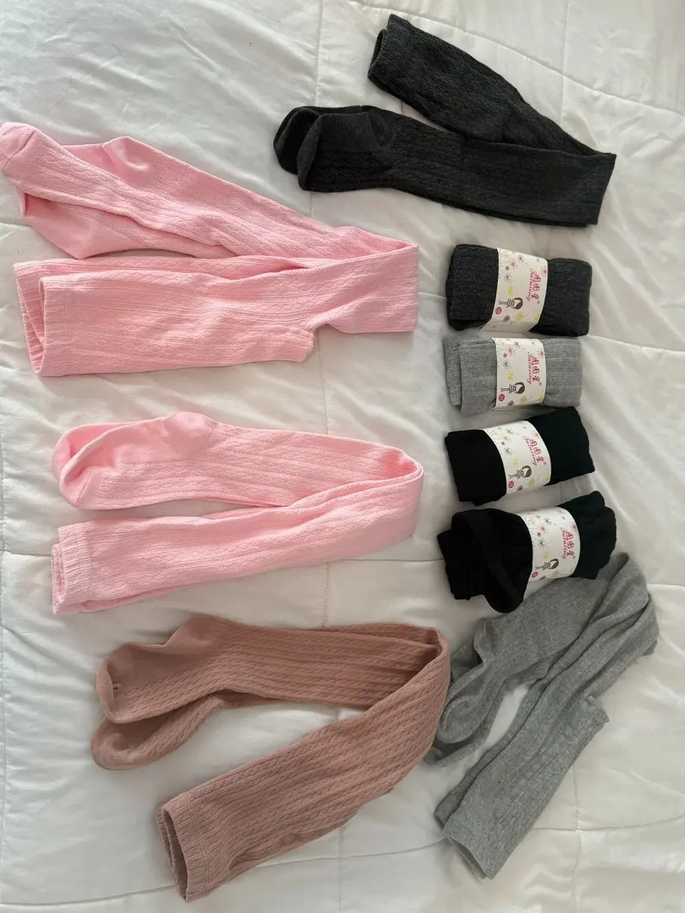 Girls Tights & Socks Lot Size 115–125 Pink Gray Black School Winter Bundle